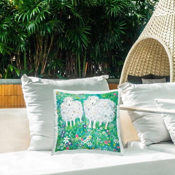 Stupell Industries Clare Tupper | Wooly Sheep With Scattered Flowers Printed Throw Pillow