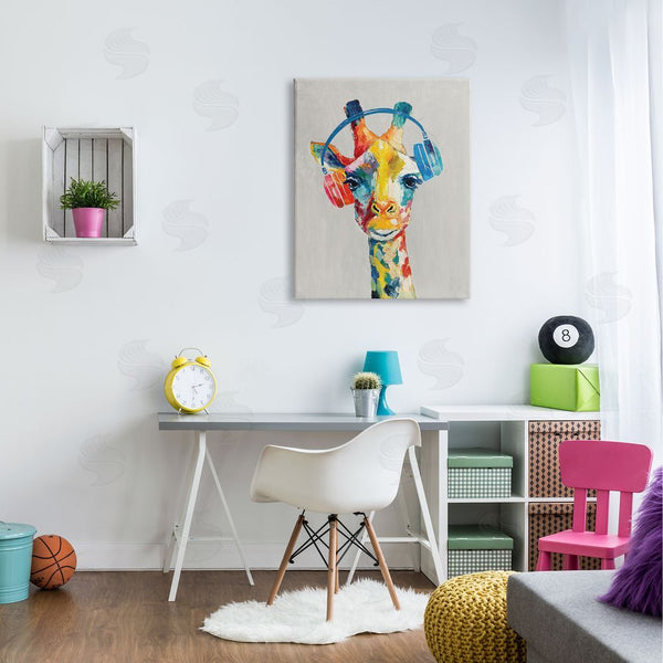 Stupell Industries Cloverfield & Co. | Giraffe Headphone Listening Music Contemporary Jungle Portrait Wall Art