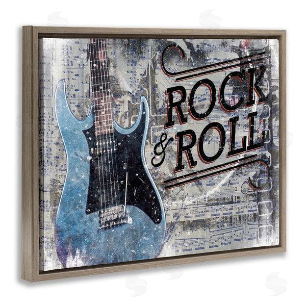 Stupell Industries Cloverfield & Co. | Rock & Roll Electric Guitar Musical Score Grunge Background Wall Art