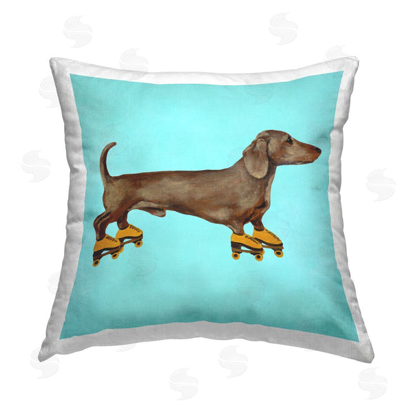 stupell industries Coco de Paris | Blue Fun Dachshund Roller Skating Printed Throw Pillow