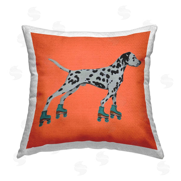 Stupell Industries Coco De Paris | Dalmatian Roller Skates Orange Printed Throw Pillow