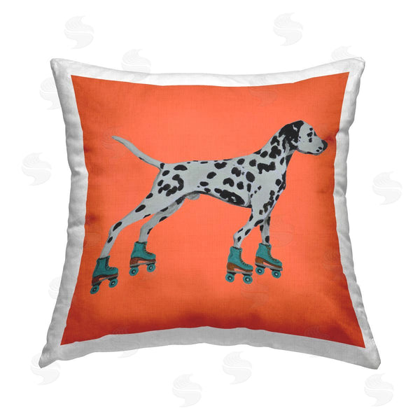 stupell industries Coco de Paris | Dalmatian Roller Skates Orange Printed Throw Pillow