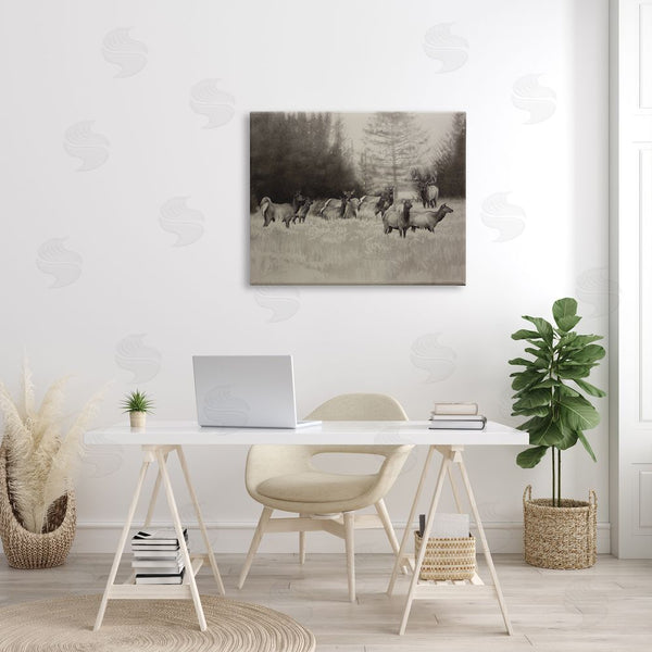 Stupell Industries Cole Johnson | Group Of Woodland Dear Vintage Forest Meadow Landscape Wall Art