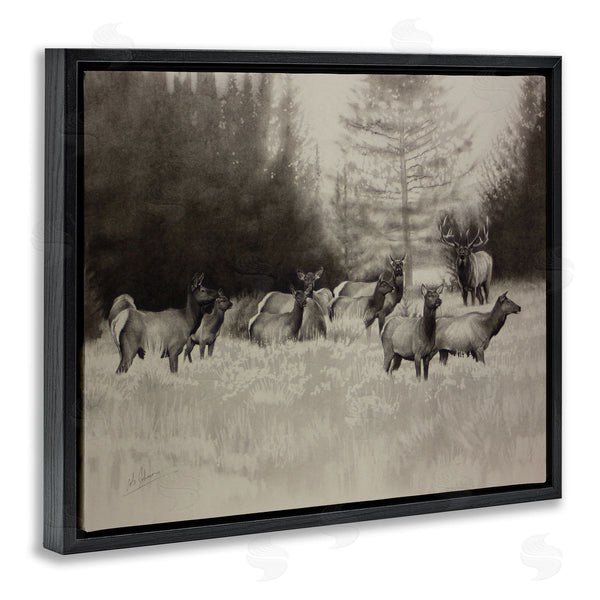 Stupell Industries Cole Johnson | Group Of Woodland Dear Vintage Forest Meadow Landscape Wall Art