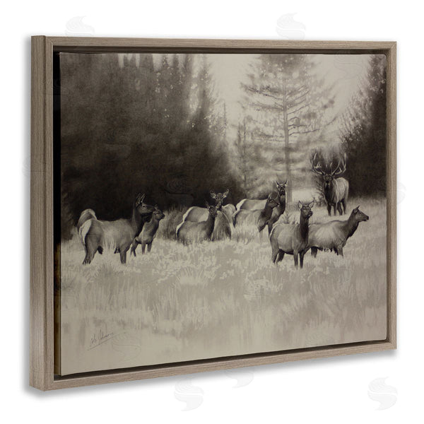 Stupell Industries Cole Johnson | Group Of Woodland Dear Vintage Forest Meadow Landscape Wall Art