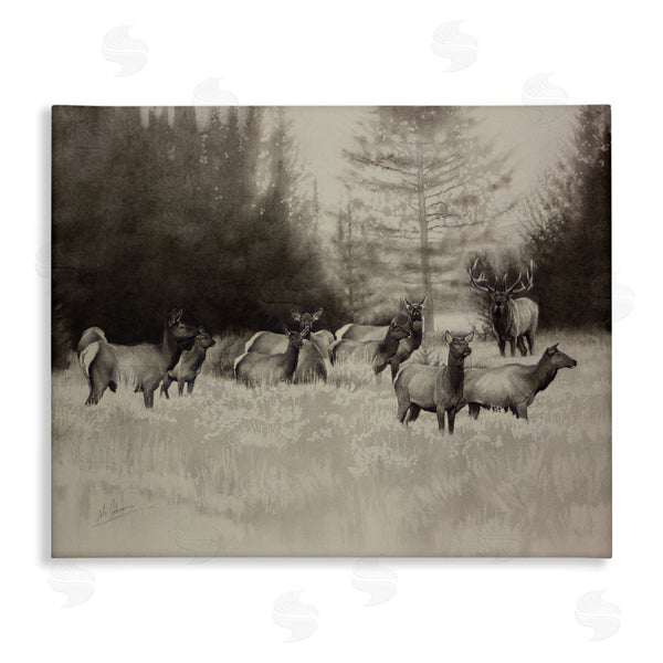 stupell industries Cole Johnson | Group of Woodland Dear Vintage Forest Meadow Landscape Wall Art