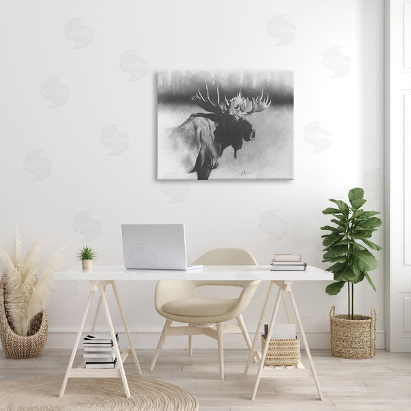 Stupell Industries Cole Johnson | Moose In Rustic Forest Realistic Pencil Drawing Wall Art