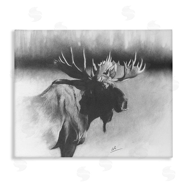 stupell industries Cole Johnson | Moose in Rustic Forest Realistic Pencil Drawing Wall Art