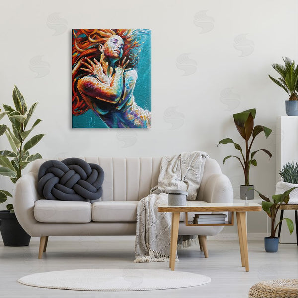Stupell Industries Colin John Staples | Beautiful Vivid Woman Underwater Swimming Flowing Hair Wall Art