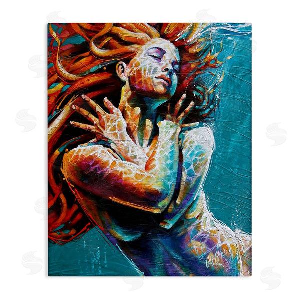 stupell industries Colin John Staples | Beautiful Vivid Woman Underwater Swimming Flowing Hair Wall Art