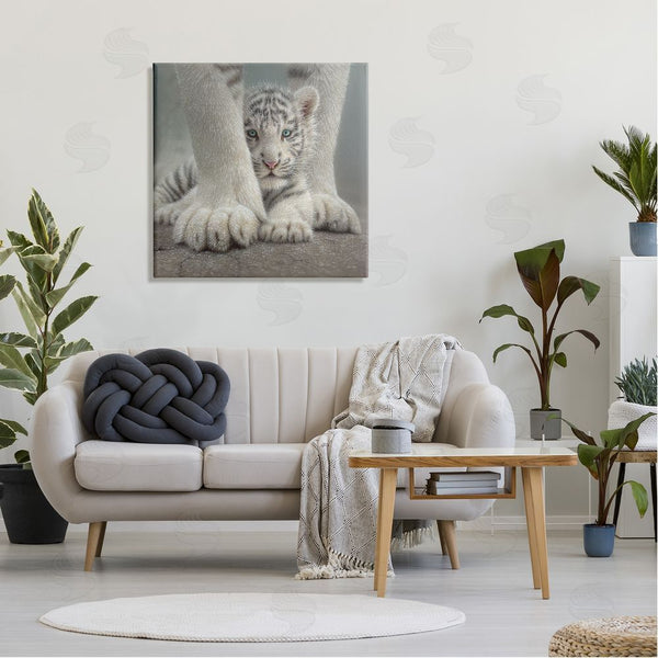 Stupell Industries Collin Bogle | Adorable Fuzzy Tiger Baby White Bengal With Mother Close Up Wall Art