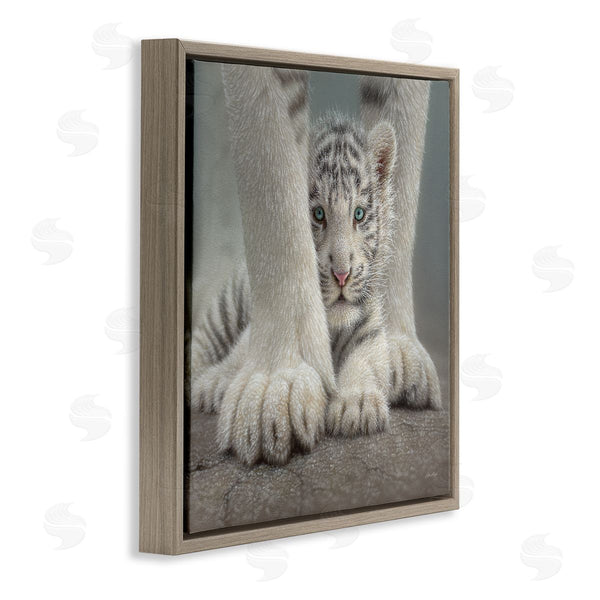 Stupell Industries Collin Bogle | Adorable Fuzzy Tiger Baby White Bengal With Mother Close Up Wall Art