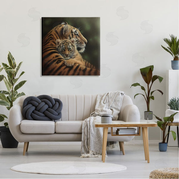 Stupell Industries Collin Bogle | Adorable Sweet Mom Tiger Holding Baby Cub Detailed Portrait Wall Art