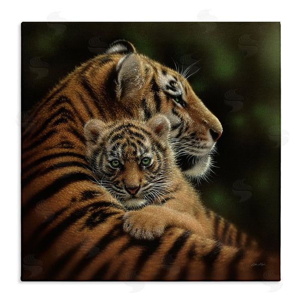 stupell industries Collin Bogle | Adorable Sweet Mom Tiger Holding Baby Cub Detailed Portrait Wall Art