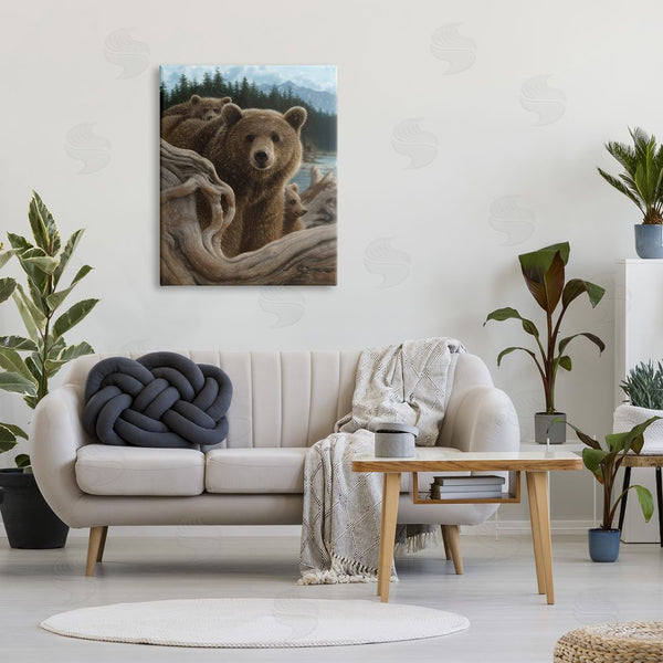 Stupell Industries Collin Bogle | Brown Bears Rustic Animal Family Tree Forest Lake Wall Art
