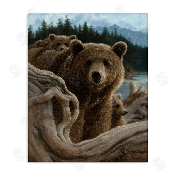 stupell industries Collin Bogle | Brown Bears Rustic Animal Family Tree Forest Lake Wall Art