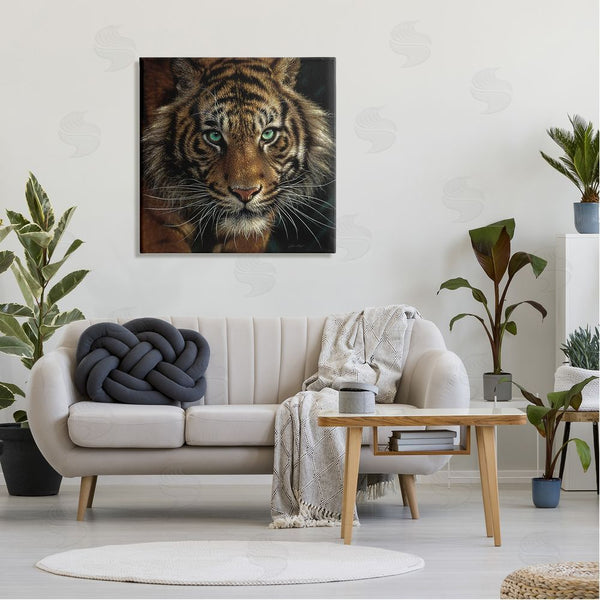 Stupell Industries Collin Bogle | Fierce Wild Tiger Crouching Green Eyes Detailed Portrait Wall Art