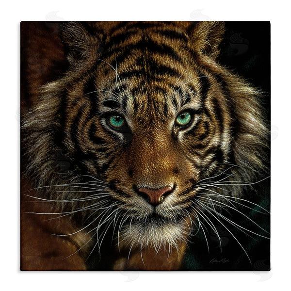 stupell industries Collin Bogle | Fierce Wild Tiger Crouching Green Eyes Detailed Portrait Wall Art