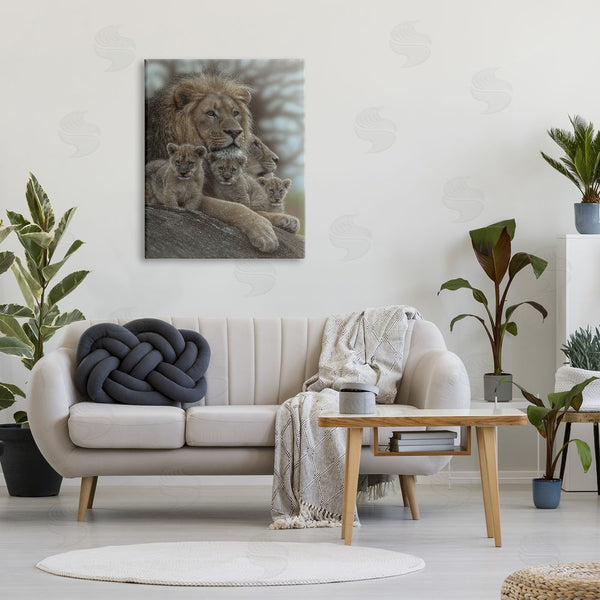 Stupell Industries Collin Bogle | King Lion Baby Cubs Wild Safari Animal Family Wall Art