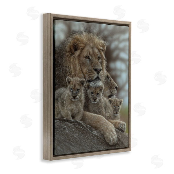 Stupell Industries Collin Bogle | King Lion Baby Cubs Wild Safari Animal Family Wall Art
