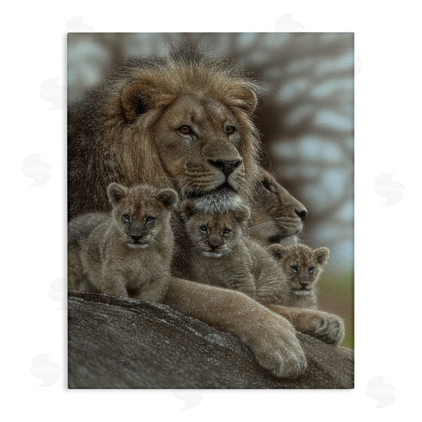 stupell industries Collin Bogle | King Lion Baby Cubs Wild Safari Animal Family Wall Art