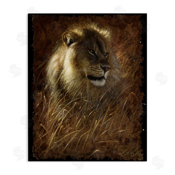 stupell industries Collin Bogle | Lion On Rustic Bark
