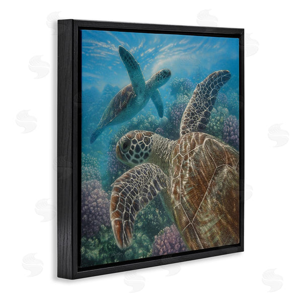 Stupell Industries Collin Bogle | Sea Turtle Pair Coral Reef Ocean Life Scene Wall Art
