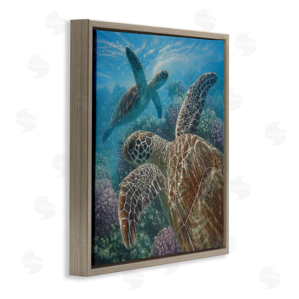 Stupell Industries Collin Bogle | Sea Turtle Pair Coral Reef Ocean Life Scene Wall Art