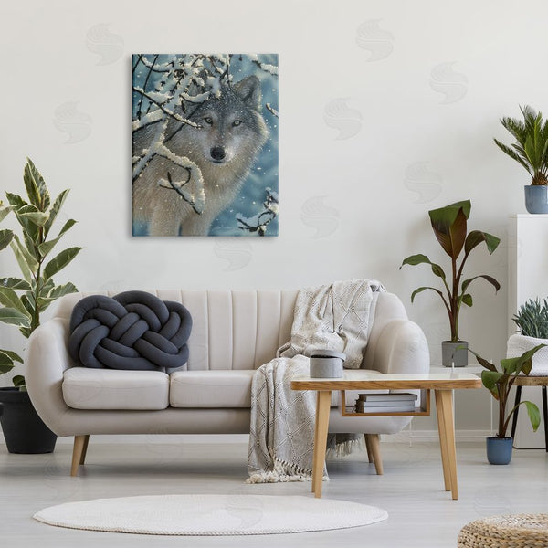 Stupell Industries Collin Bogle | Wolf Behind Snowy Branches Winter Wild Forest Animal Wall Art