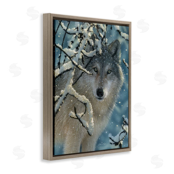 Stupell Industries Collin Bogle | Wolf Behind Snowy Branches Winter Wild Forest Animal Wall Art