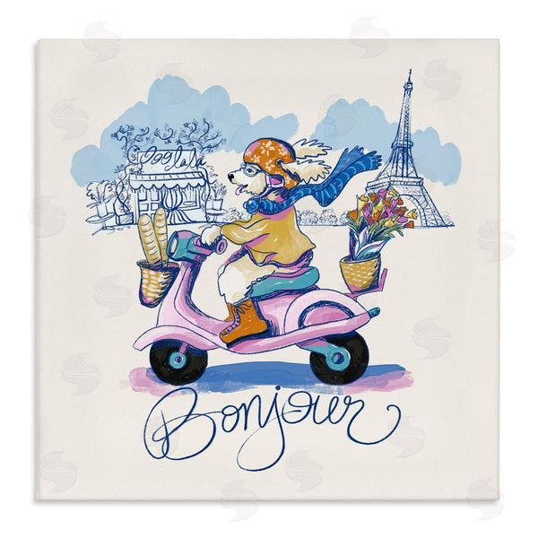 stupell industries Connie Summers | Bonjour Vintage Dog on Scooter Wall Art