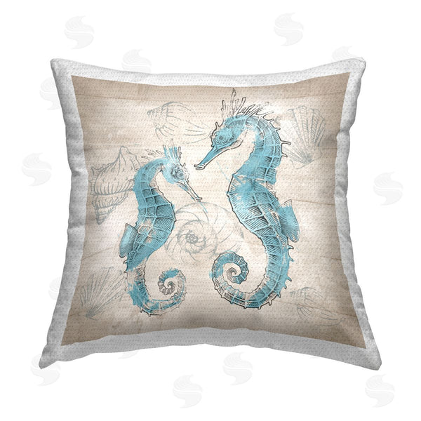 Stupell Industries Conrad Knutsen | Blue Seahorses On Rustic Printed Throw Pillow