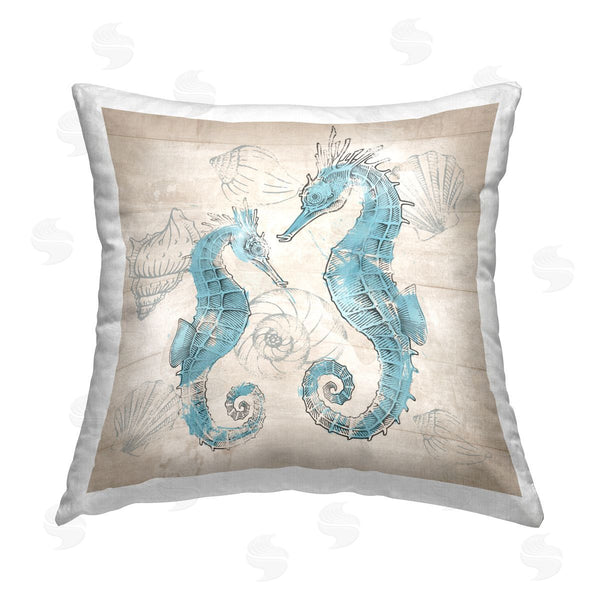stupell industries Conrad Knutsen | Blue Seahorses on Rustic Printed Throw Pillow