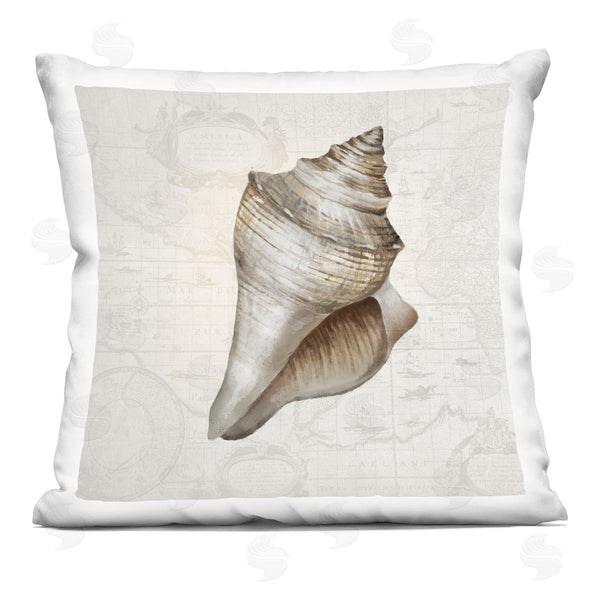 stupell industries Conrad Knutsen | Conch Shell over Vintage Map Printed Throw Pillow