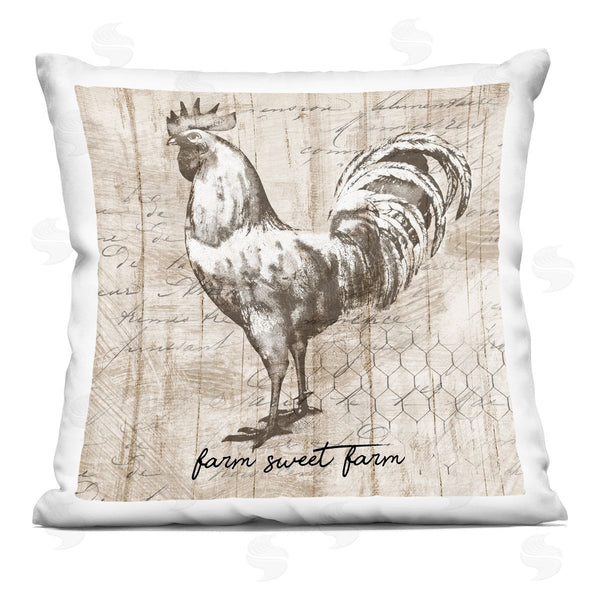 stupell industries Conrad Knutsen | Farm Sweet Farm Phrase Vintage Rooster and Text Printed Throw Pillow