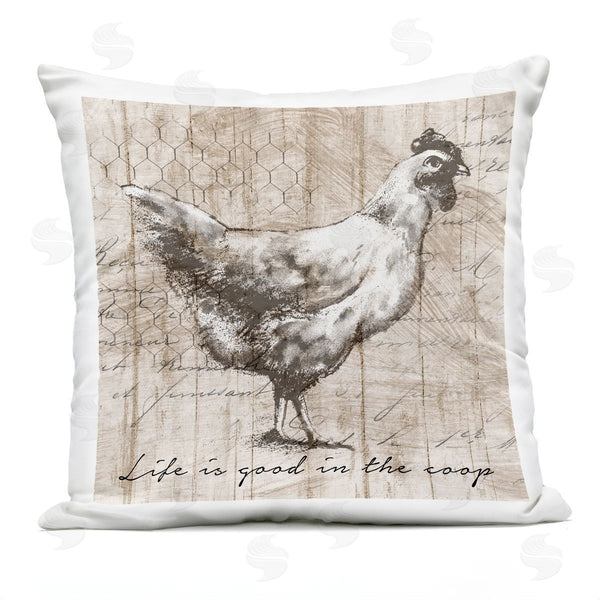 Stupell Industries Conrad Knutsen | Life's Good In Coop Vintage Text Farm Chicken Printed Throw Pillow