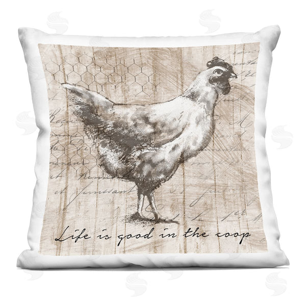 stupell industries Conrad Knutsen | Life's Good In Coop Vintage Text Farm Chicken Printed Throw Pillow