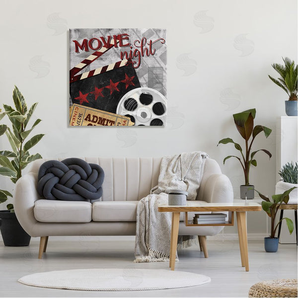 Stupell Industries Conrad Knutsen | Movie Night Cinema Reel Entertainment Ticket Sign Wall Art
