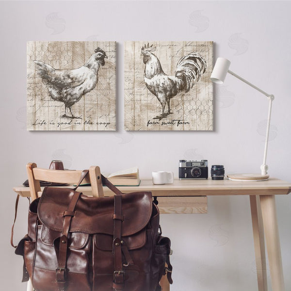 Stupell Industries Conrad Knutsen | Rustic Hen Rooster Illustration Life Is Good Phrases Wall Art