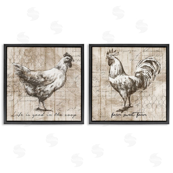 Stupell Industries Conrad Knutsen | Rustic Hen Rooster Illustration Life Is Good Phrases Wall Art
