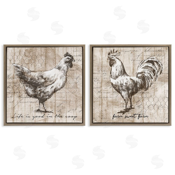 Stupell Industries Conrad Knutsen | Rustic Hen Rooster Illustration Life Is Good Phrases Wall Art