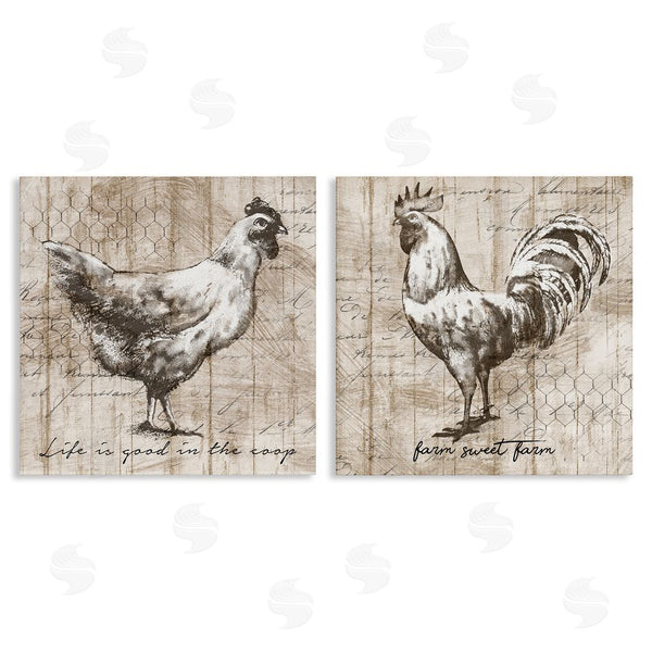 stupell industries Conrad Knutsen | Rustic Hen Rooster Illustration Life is Good Phrases Wall Art