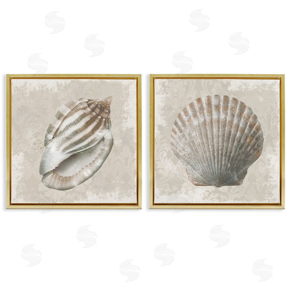 Stupell Industries Conrad Knutsen | Seashells Over Subtle Damask