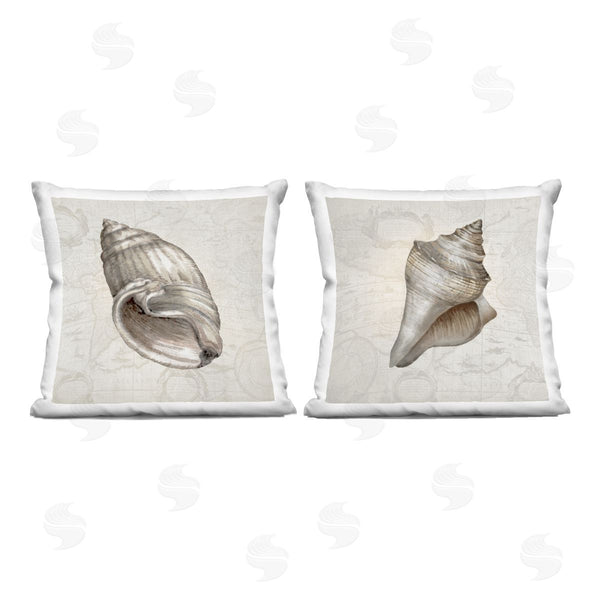 stupell industries Conrad Knutsen | Seashells over Vintage Map Printed Throw Pillow Set