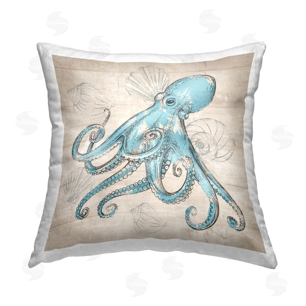 stupell industries Conrad Knutsen | Vintage Drawn Octopus Printed Throw Pillow