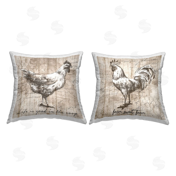 Stupell Industries Conrad Knutsen | Vintage Inspirational Chickens Printed Throw Pillow Set