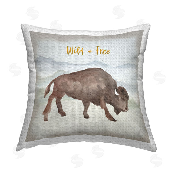 Stupell Industries Corinne Haig | Wild & Free Bison Printed Throw Pillow