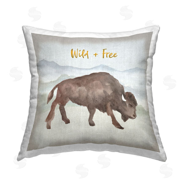 stupell industries Corinne Haig | Wild & Free Bison Printed Throw Pillow