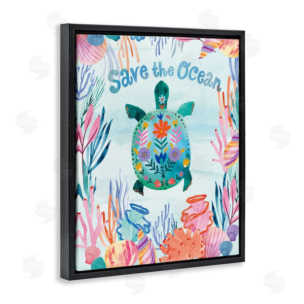 Stupell Industries Corinne Lent | Save The Ocean Sentiments Floral Pattern Tortoise Wall Art