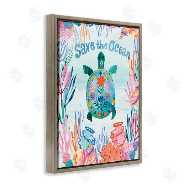 Stupell Industries Corinne Lent | Save The Ocean Sentiments Floral Pattern Tortoise Wall Art